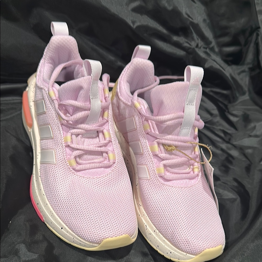 Adidas Pink and White Sneakers with Mesh Upper